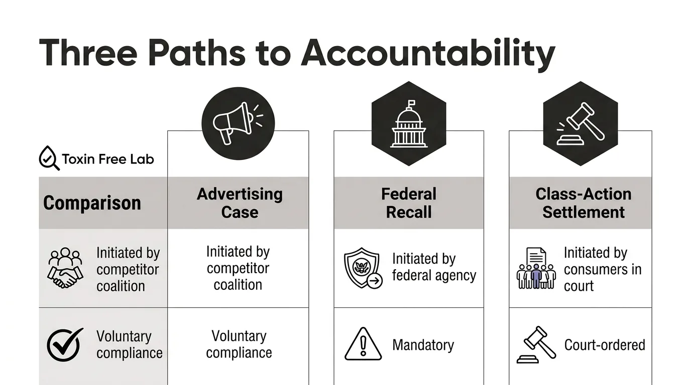 Comparison chart of advertising review, product recall and class-action settlement processes