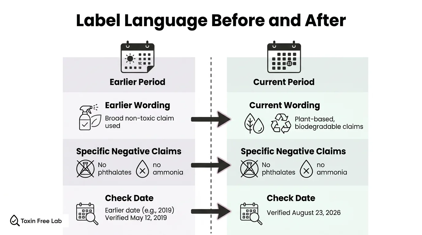 Diagram comparing old and new cleaning product label wording