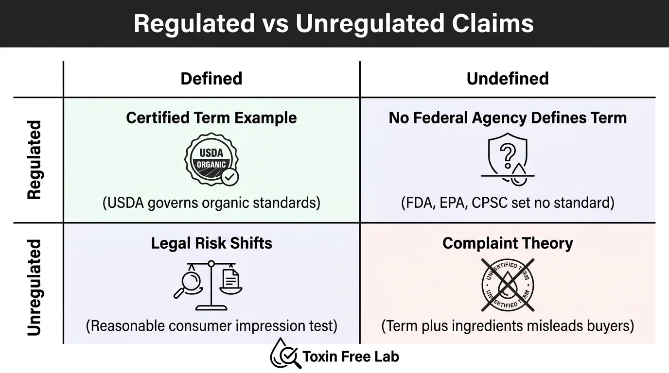 Comparison diagram of regulated versus unregulated label claims